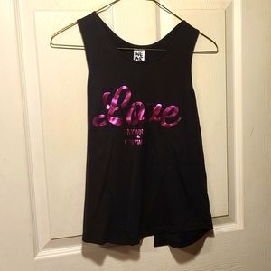 Zumba Wear black flyaway back pink metallic LOVE tank top s spicy